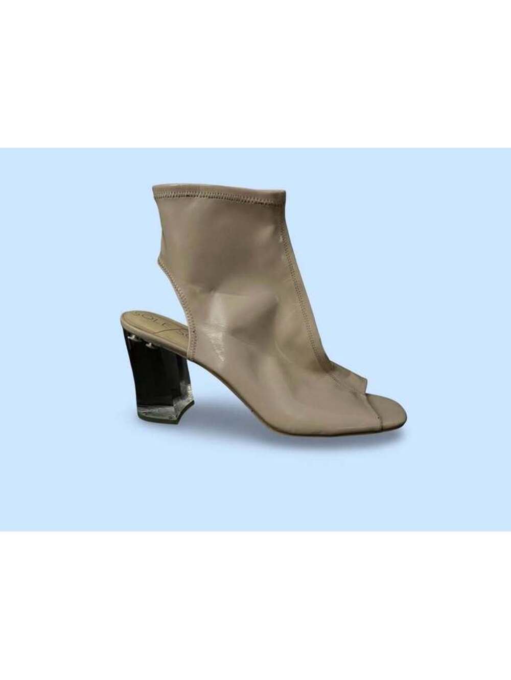Sole Society Beige Peep-Toe Block Heel Booties